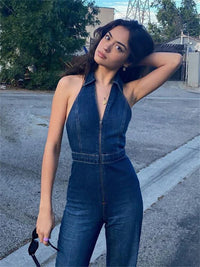 Breathable & Stylish Denim Jumpsuit with V-Neck for Women – Fenja-S-State of Style