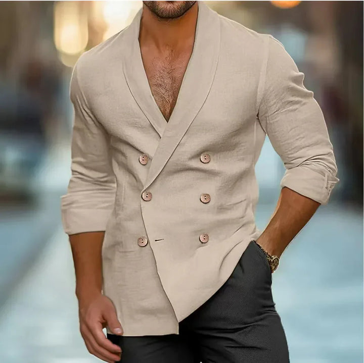 Breathable & Stylish Double-Breasted Linen Shirt for Men – Mateo-Khaki-S-State of Style