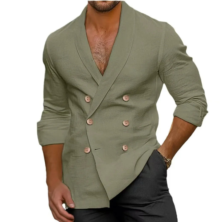 Breathable & Stylish Double-Breasted Linen Shirt for Men – Mateo-White-S-State of Style