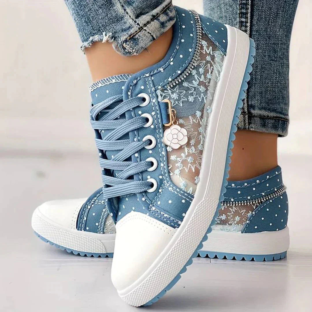 Breathable Women's Canvas Sneakers with Floral Lace – Celina-3-State of Style