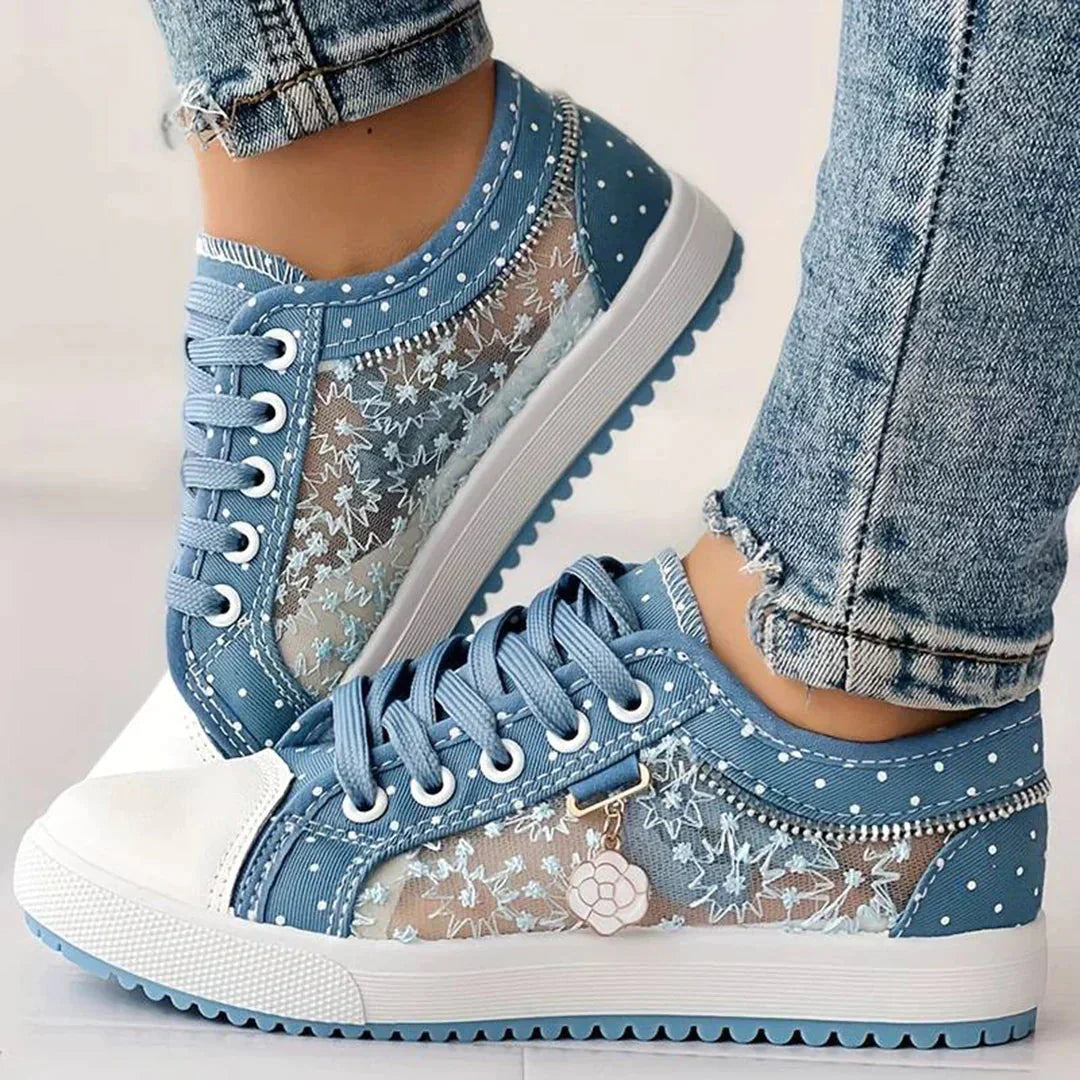 Breathable Women's Canvas Sneakers with Floral Lace – Celina-3-State of Style