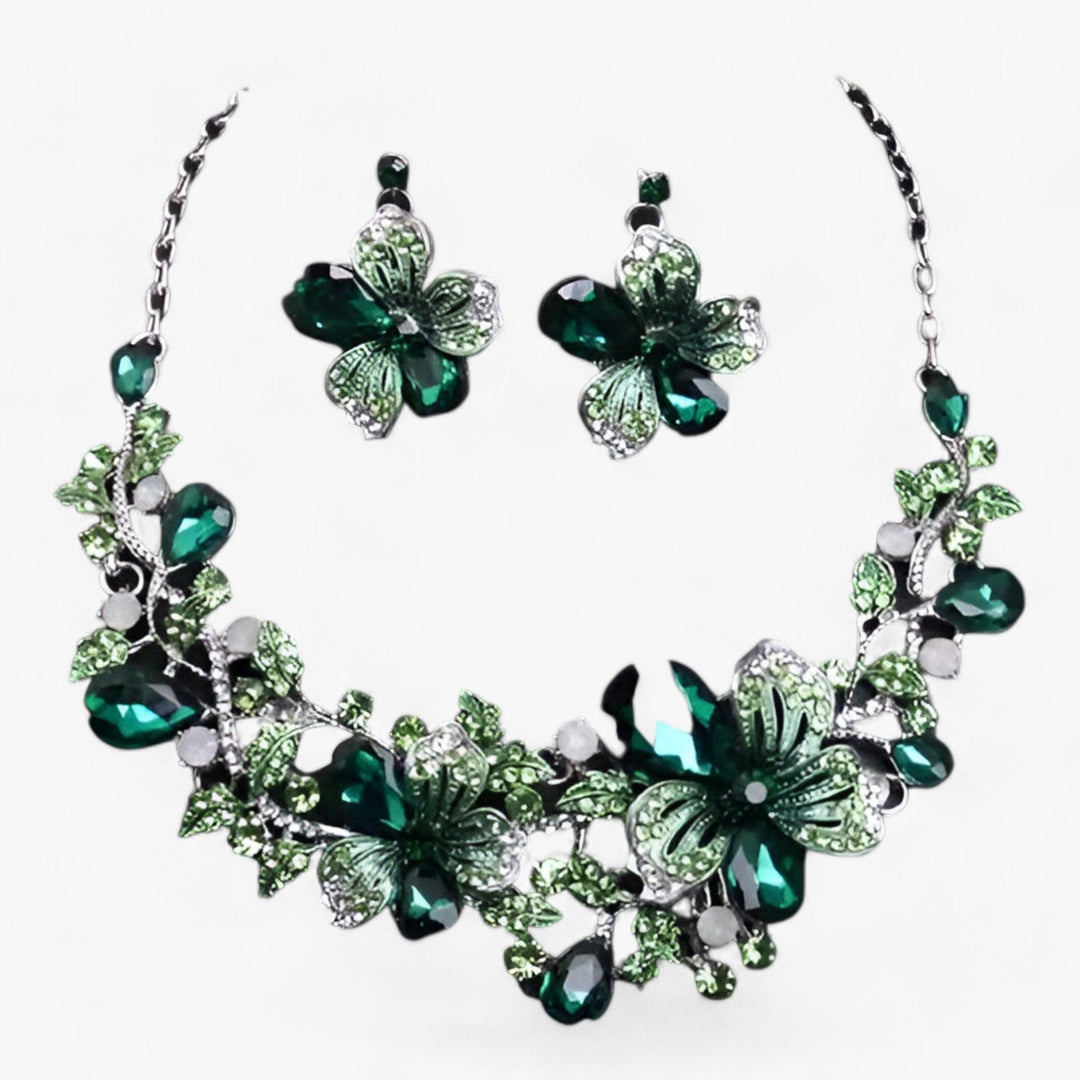 Bridal Jewelry Set with Enamel Flowers - Fleur-Green-State of Style