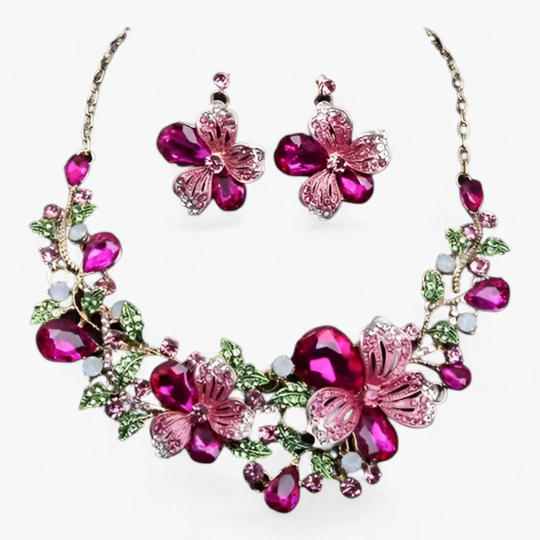 Bridal Jewelry Set with Enamel Flowers - Fleur-Pink-State of Style