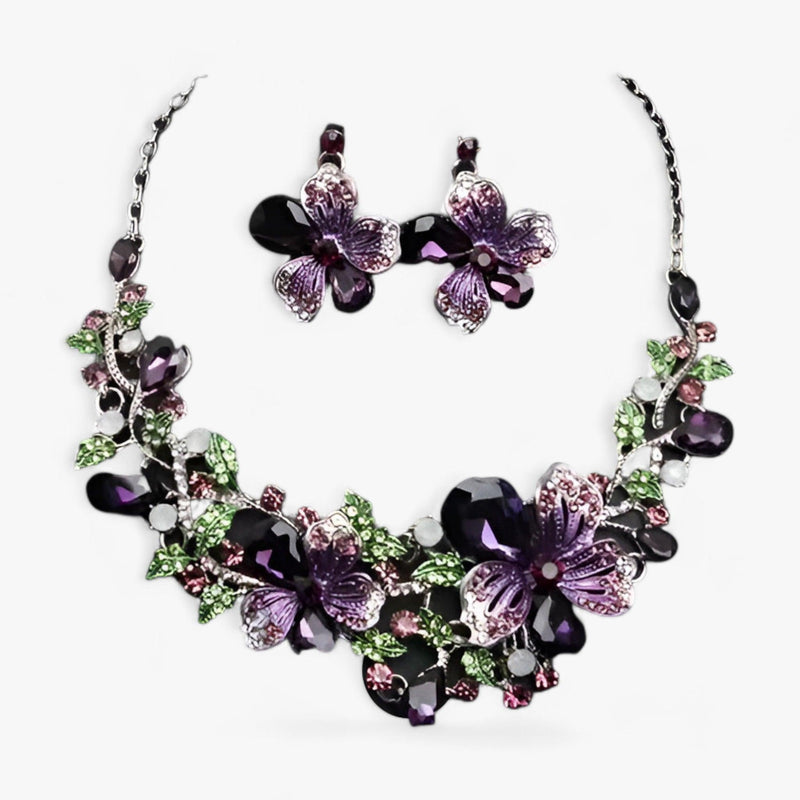 Bridal Jewelry Set with Enamel Flowers - Fleur-Purple-State of Style