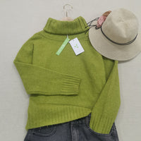 Bright Green, Oversized Knitted Turtleneck Sweater - AutumnGleam-S (36/38)-State of Style