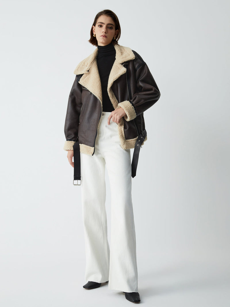 Brown Leather Flight Jacket for Women - Mila-XS-State of Style