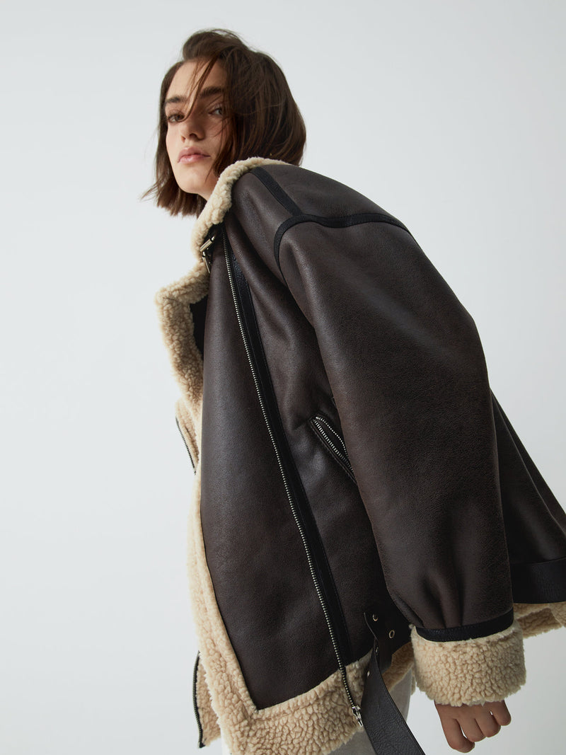 Brown Leather Flight Jacket for Women - Mila-XS-State of Style