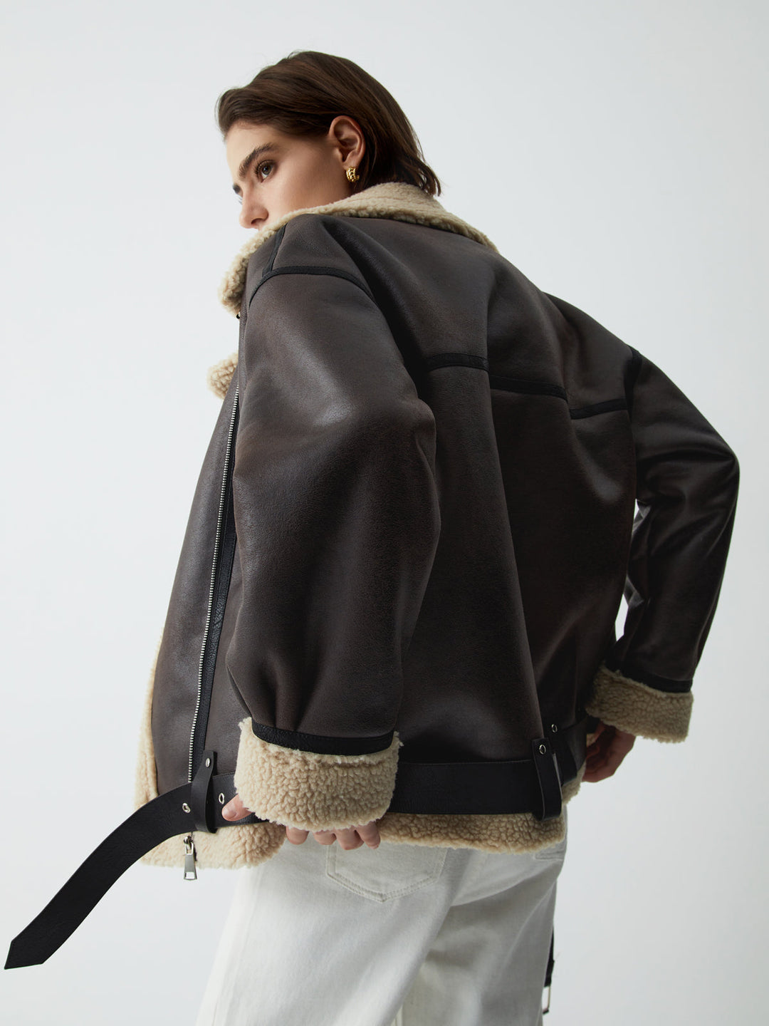 Brown Leather Flight Jacket for Women - Mila-XS-State of Style