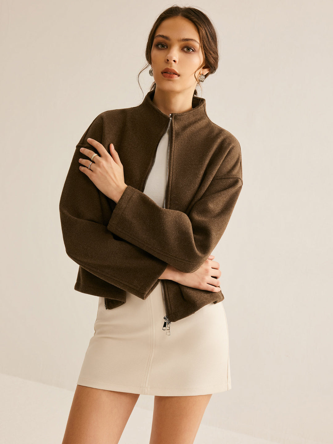 Brown Zipper Jacket for Women - Elena-XS-State of Style