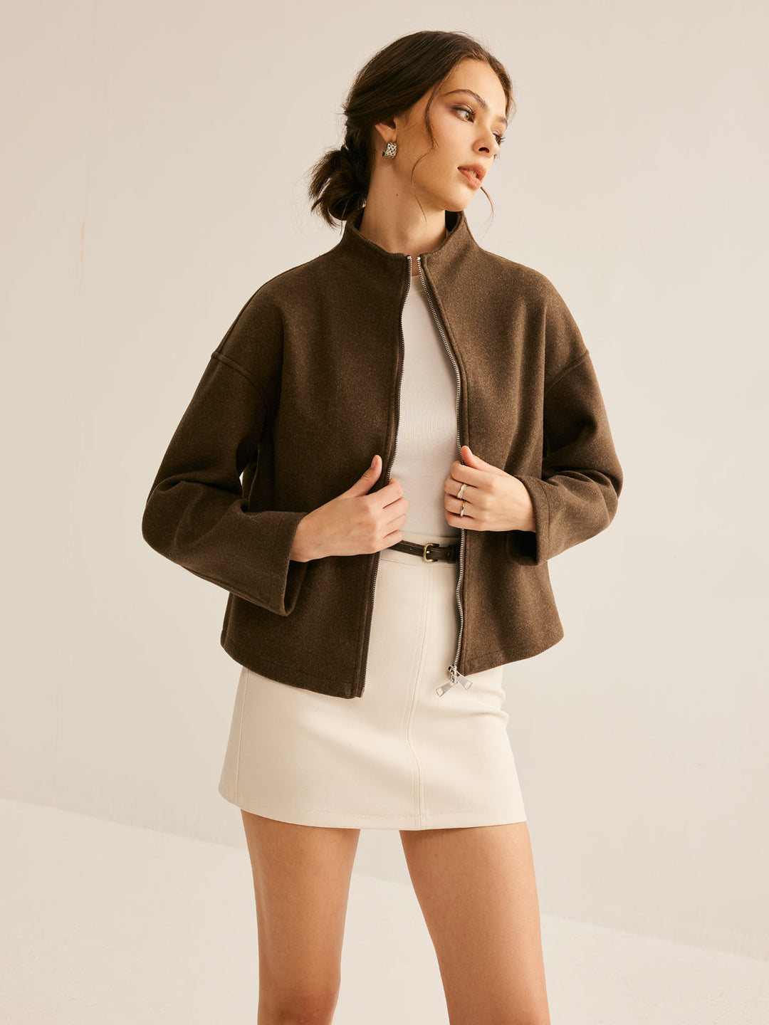 Brown Zipper Jacket for Women - Elena-XS-State of Style