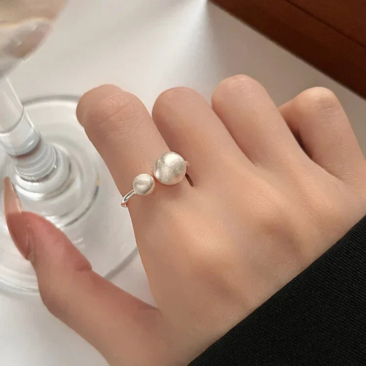 Brushed Silver Ring with Connected Pearls - Elara-State of Style