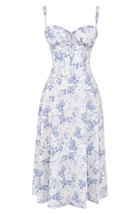 Bustier Summer Dress with Waist Shaper - Isabella-Knee length - 1 layer-Blue Flowers-XS-State of Style