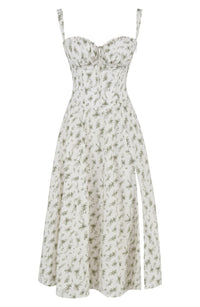 Bustier Summer Dress with Waist Shaper - Isabella-Knee length - 1 layer-Green Flowers-XS-State of Style