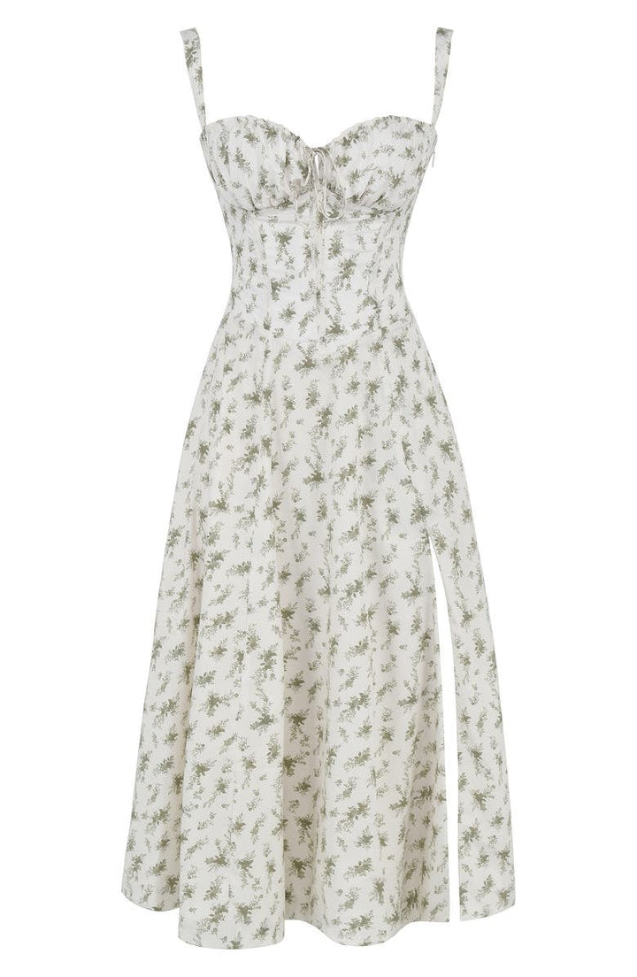 Bustier Summer Dress with Waist Shaper - Isabella-Knee length - 1 layer-Green Flowers-XS-State of Style