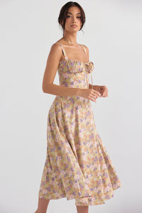 Bustier Summer Dress with Waist Shaper - Isabella-Knee length - 1 layer-Pink Flowers-XS-State of Style