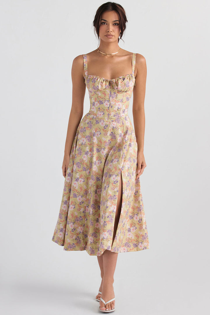 Bustier Summer Dress with Waist Shaper - Isabella-Knee length - 1 layer-Pink Flowers-XS-State of Style