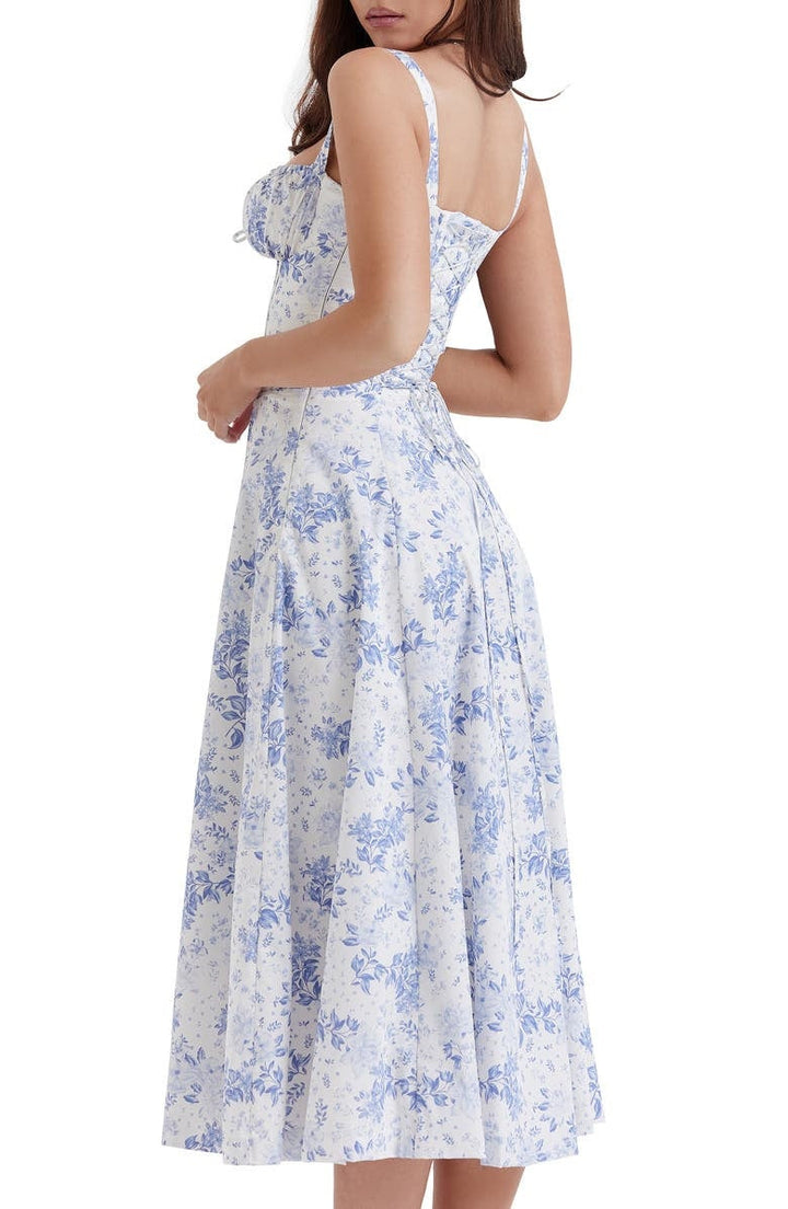 Bustier Summer Dress with Waist Shaper - Isabella-Knee length - 1 layer-Pink Flowers-XS-State of Style