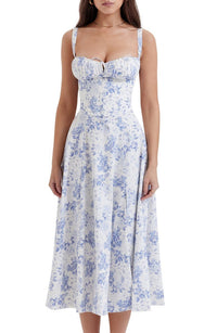 Bustier Summer Dress with Waist Shaper - Isabella-Knee length - 1 layer-Pink Flowers-XS-State of Style