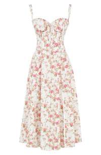 Bustier Summer Dress with Waist Shaper - Isabella-Knee length - 1 layer-Pink Flowers-XS-State of Style