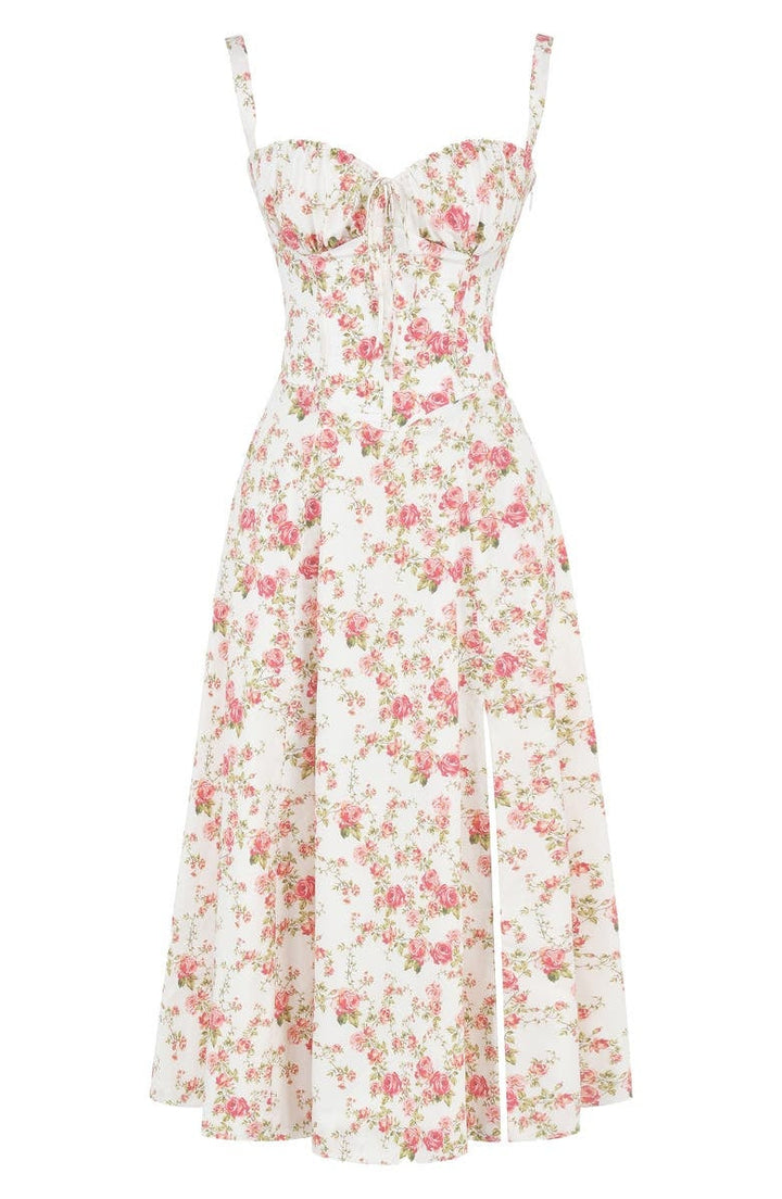 Bustier Summer Dress with Waist Shaper - Isabella-Knee length - 1 layer-Pink Flowers-XS-State of Style