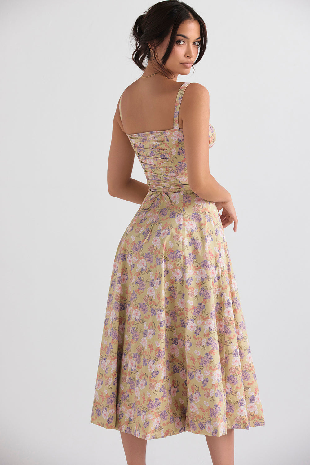 Bustier Summer Dress with Waist Shaper - Isabella-Knee length - 1 layer-Pink Flowers-XS-State of Style