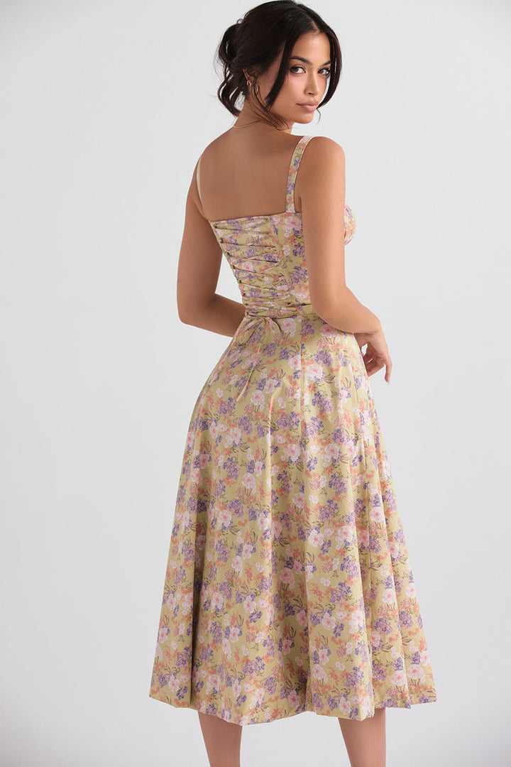 Bustier Summer Dress with Waist Shaper - Isabella-Knee length - 1 layer-Pink Flowers-XS-State of Style