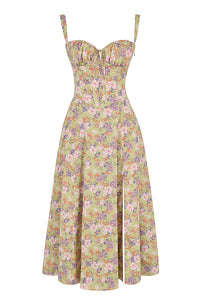 Bustier Summer Dress with Waist Shaper - Isabella-Knee length - 1 layer-Yellow Flowers-XS-State of Style
