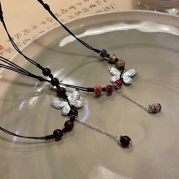 Butterfly and Pearl Necklace - Aurora-Colored-State of Style