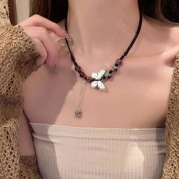Butterfly and Pearl Necklace - Aurora-Colored-State of Style