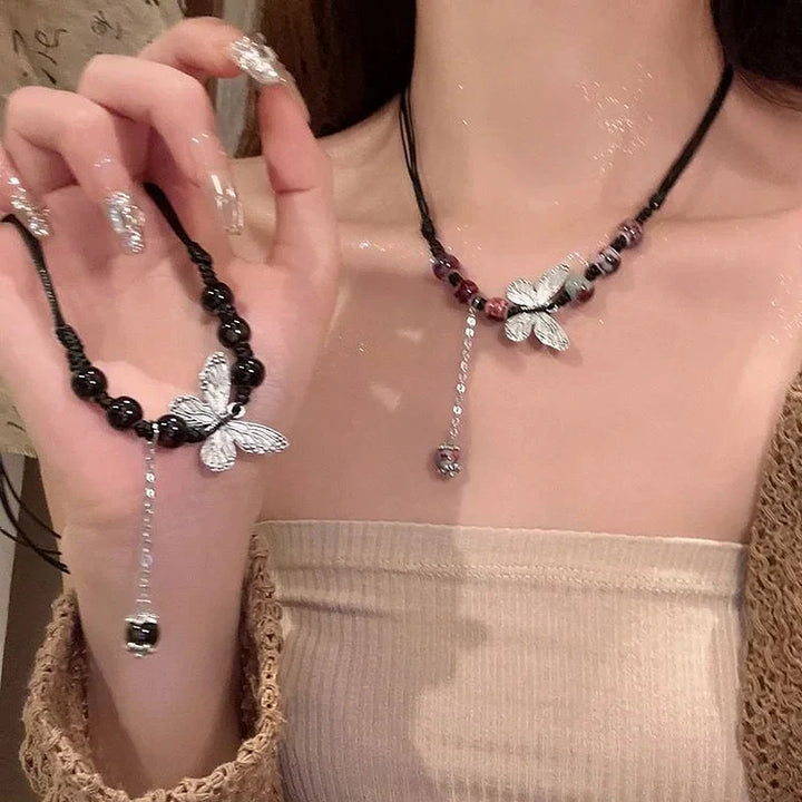 Butterfly and Pearl Necklace - Aurora-Colored-State of Style