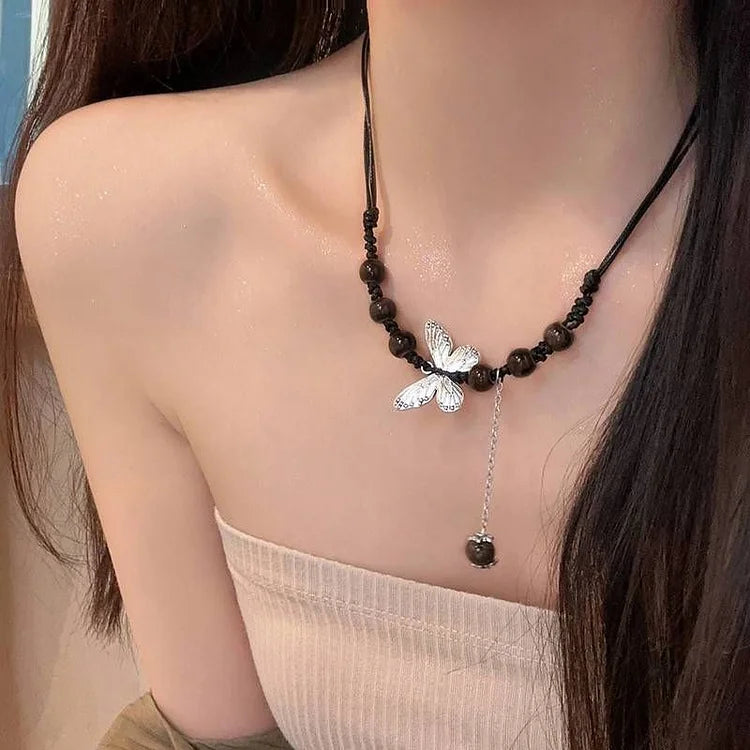 Butterfly and Pearl Necklace - Aurora-Colored-State of Style
