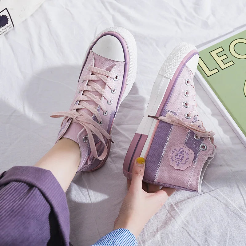 Butterfly Boost Sneakers – High-Top Canvas Shoes with Butterfly Patches-Pink-Purple-5.0 (23.5cm)-State of Style