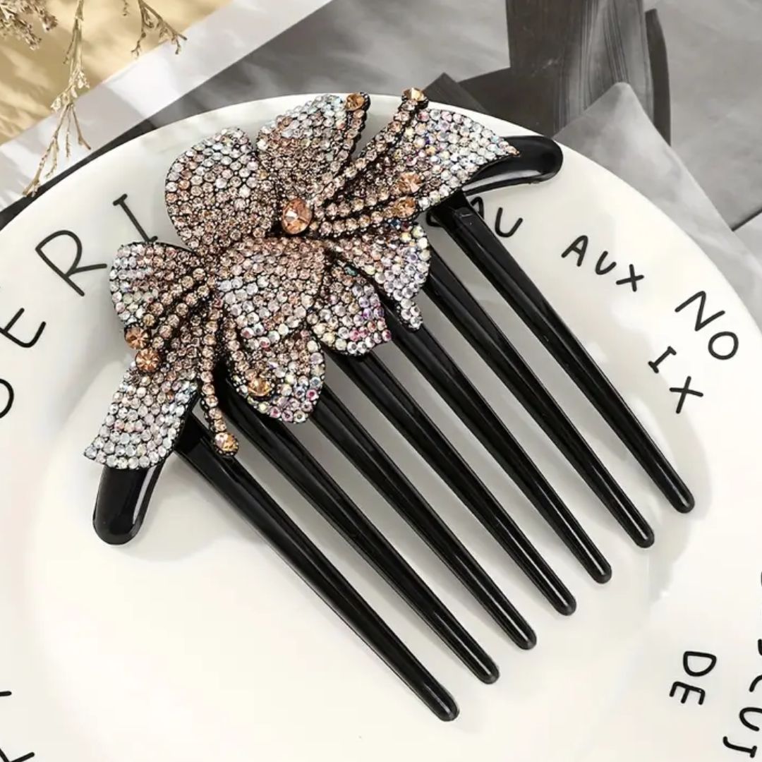 Calista Traditional Hair Accessory – Handmade Rhinestone Bridal Hairpiece-Khaki-State of Style