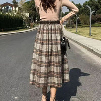 Camilla Traditional Skirt – Elegant A-Line Checkered Maxi Skirt-Grey-L-State of Style