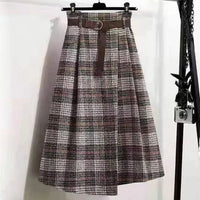 Camilla Traditional Skirt – Elegant A-Line Checkered Maxi Skirt-Khaki-L-State of Style
