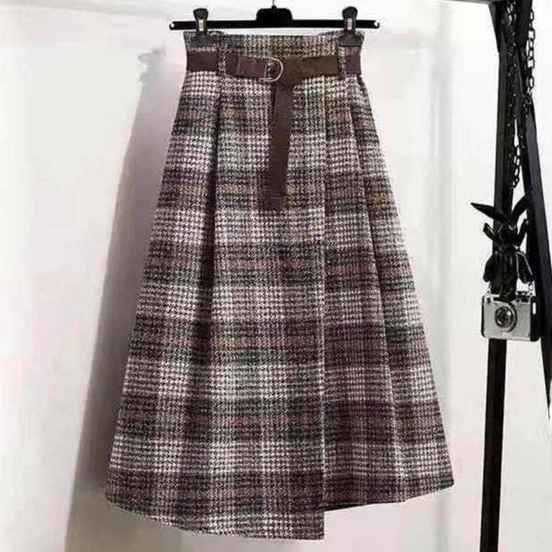 Camilla Traditional Skirt – Elegant A-Line Checkered Maxi Skirt-Khaki-L-State of Style