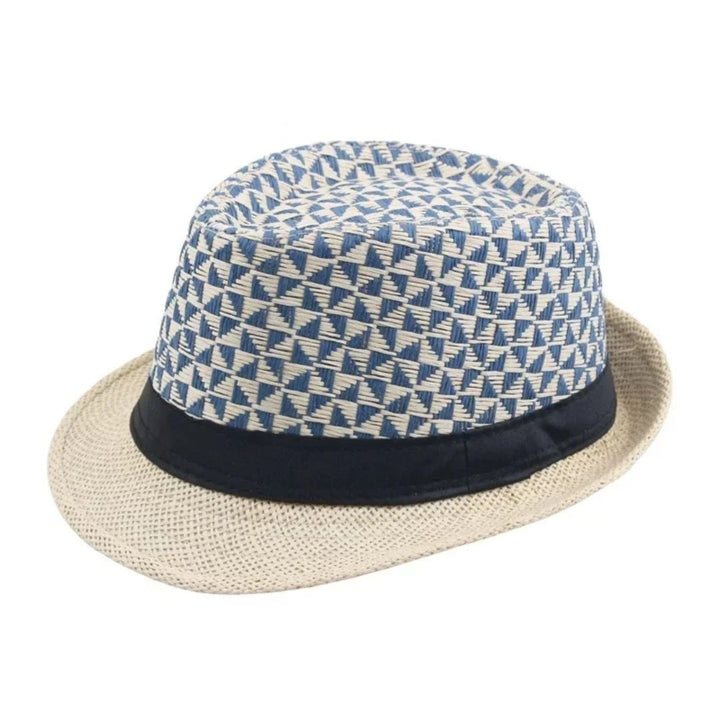 Carlos Traditional Hat – Vintage Checkered Straw Fedora-Blue-State of Style