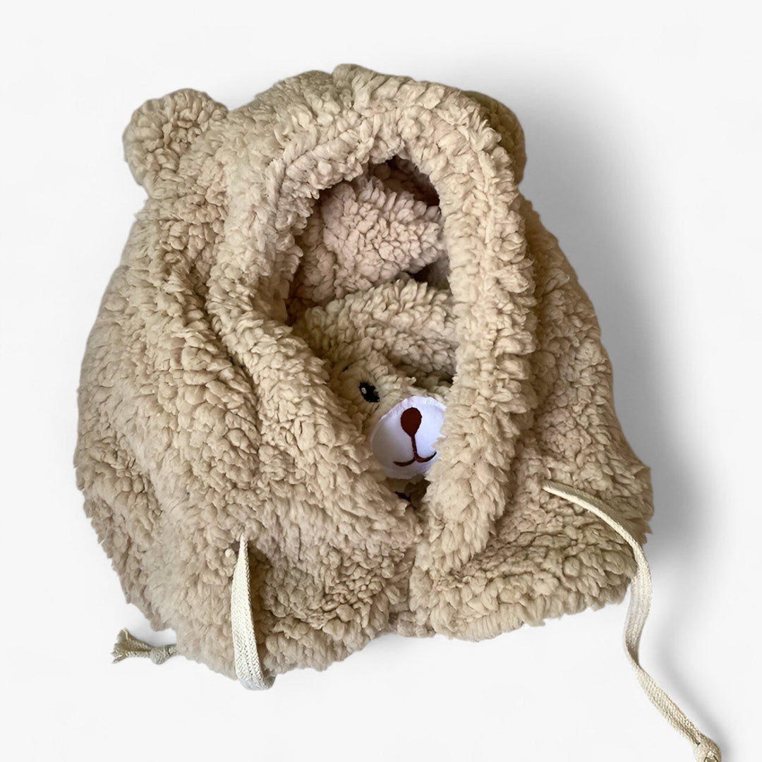 Cartoon Bear Beanie with Ear and Face Protection - Winnie-Beige-56-58cm-State of Style