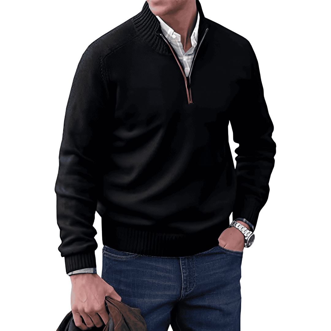 Cashmere Jumper with Zip - Mason-Black-M-State of Style