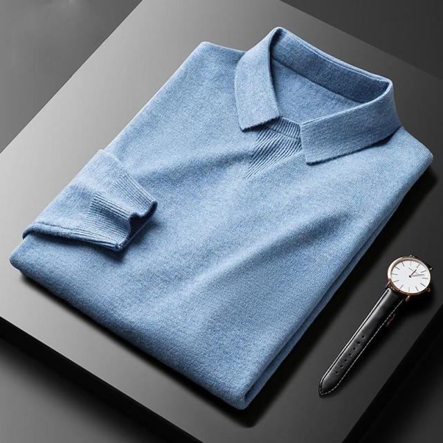 Cashmere Polo Sweater - LuxeRetro-Pastel blue-S-State of Style