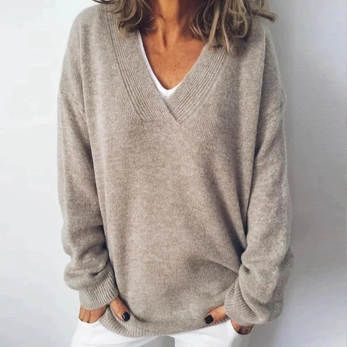 Cashmere V-neck Women's Sweater - Sofia-Beige-S-State of Style