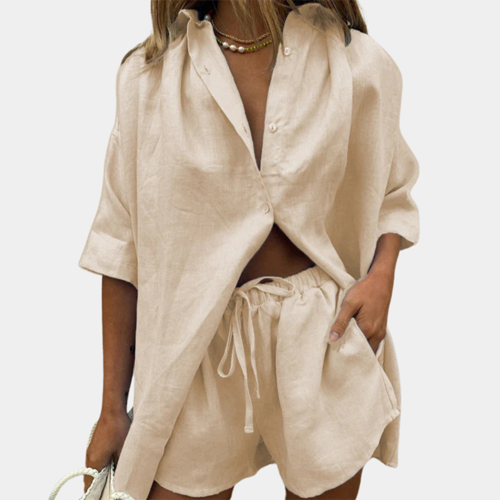 Casual 2-piece Summer Set for Women - Fiora-Khaki-XS-State of Style
