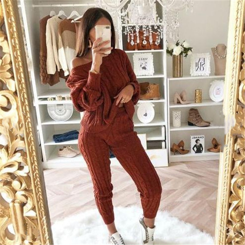 Casual Beige Two-Piece Set | Pullover and Pants-Burgundy-S-State of Style