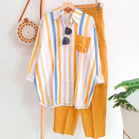Casual Blouse and Trousers Set in Light Fabric – Noémie-Yellow-S-State of Style