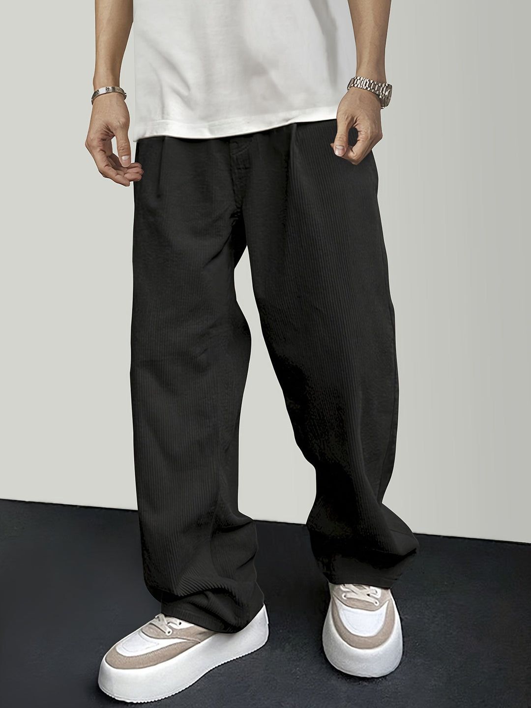 Casual Corduroy Men's Trousers with Drawstring - Mason-Black-S-State of Style