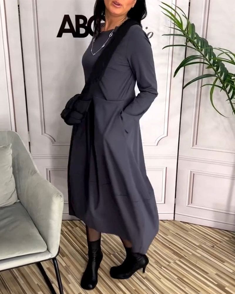 Casual Daily Dress with Round Neck - Sophie-S-State of Style