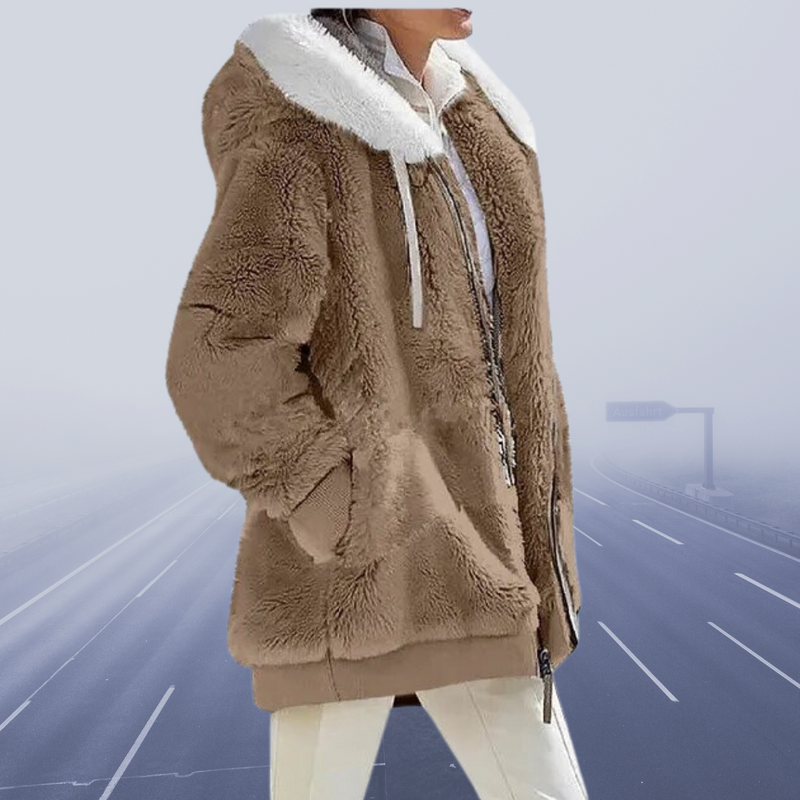 Casual Fleece Vest with Hood - Elena-Khaki-S-State of Style