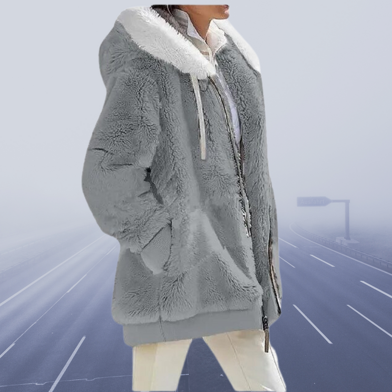 Casual Fleece Vest with Hood - Elena-Light Grey-S-State of Style