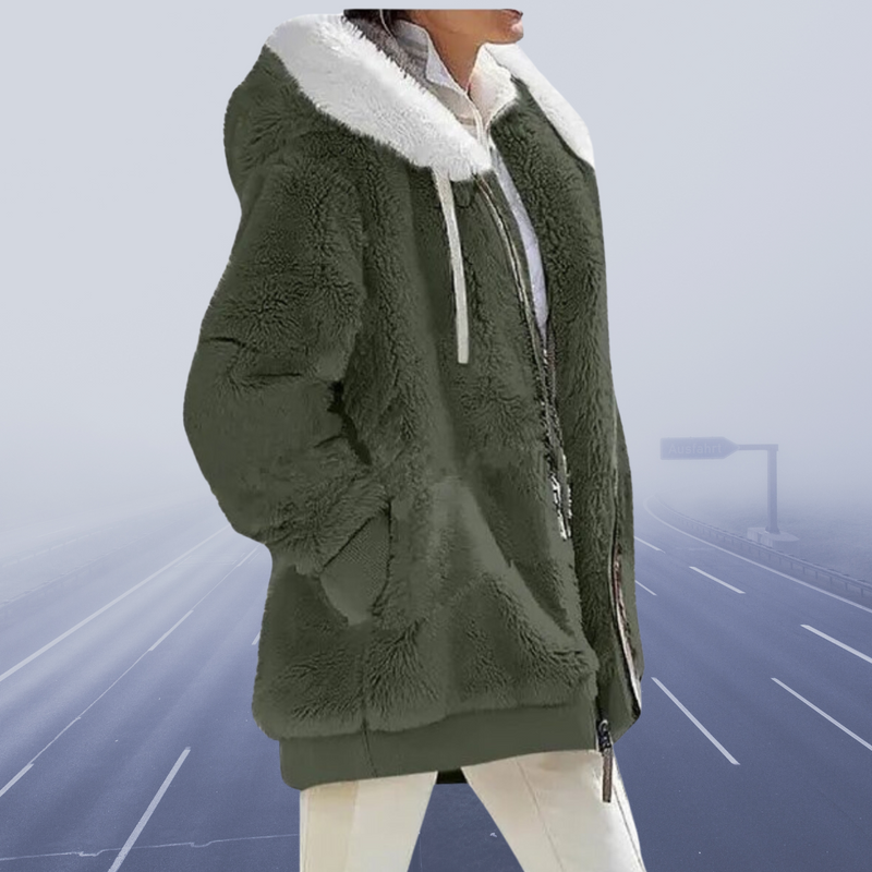 Casual Fleece Vest with Hood - Elena-Olive Green-S-State of Style