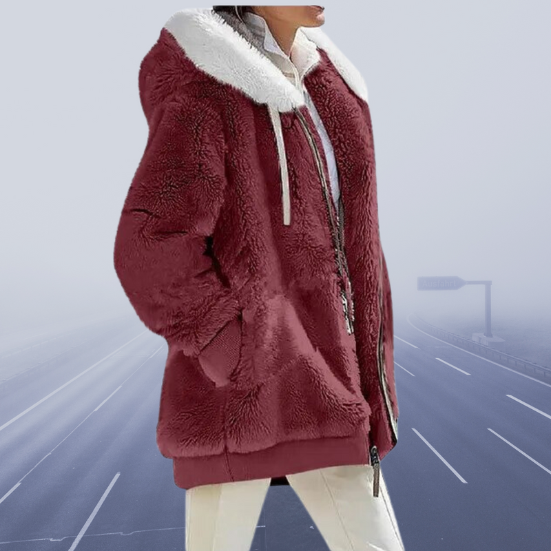 Casual Fleece Vest with Hood - Elena-Red-S-State of Style